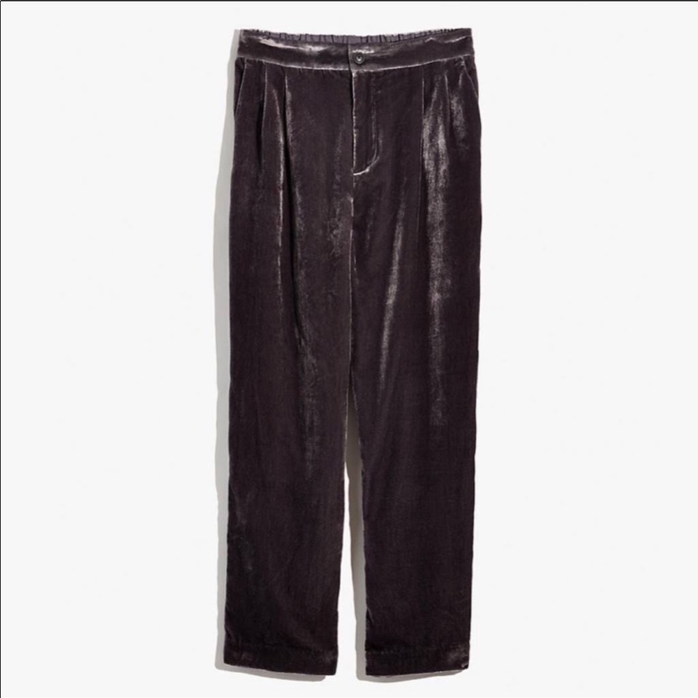 Madewell Velvet Tapered Pleat Pull-On Pants Black Coal - Size Large